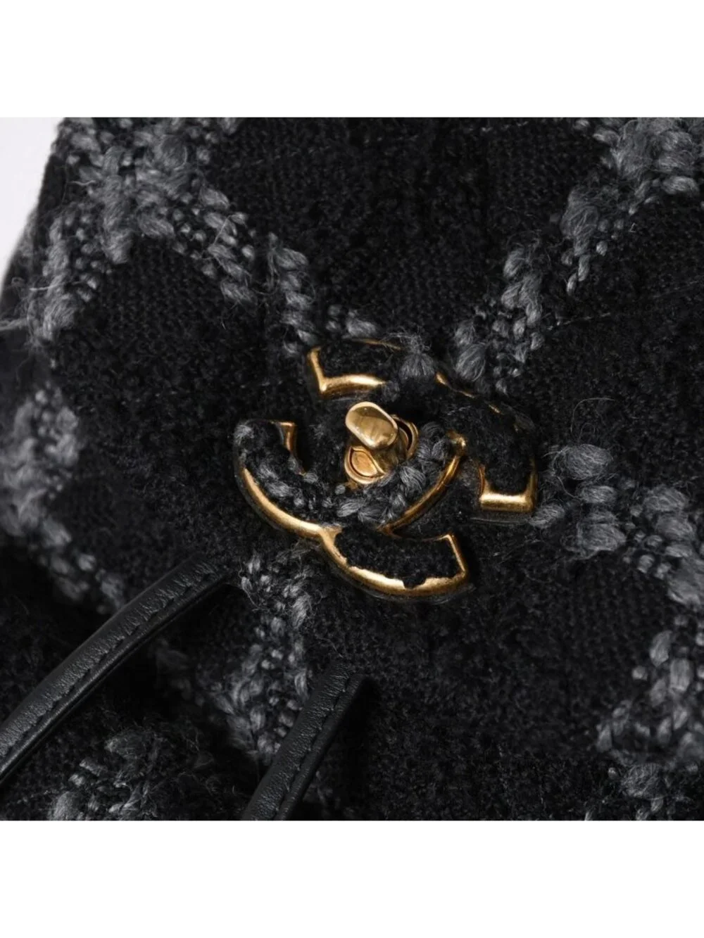 Chanel Tweed Dumas Backpack Base CC Logo Black Gray